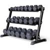 REP Fitness Rubber Hex Dumbbell Set, Adjustable Weight Pairs, Home Gym Equipment, Strength Training For Men Women, Black Coated Grips, Workout Rack Storage Optional, Heavy Lb Free Weights(5-50 lb set Black rack)