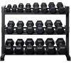 REP Fitness Rubber Hex Dumbbell Set, Adjustable Weight Pairs, Home Gym Equipment, Strength Training For Men Women, Black Coated Grips, Workout Rack Storage Optional, Heavy Lb Free Weights(5-50 lb set Metallic Black rack)