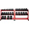 REP Fitness Rubber Hex Dumbbell Set, Adjustable Weight Pairs, Home Gym Equipment, Strength Training For Men Women, Black Coated Grips, Workout Rack Storage Optional, Heavy Lb Free Weights(5-75 lb set Red racks)