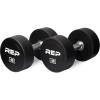 REP Fitness Urethane Coated Round Dumbbells, 5 to 100 lbs, Singles or Pairs, With or Without Rack, Steel Core, Rubber Encased, Chrome Handles, Professional Weights for Home Gym Strength Training(40 lb Pair)