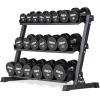 REP Fitness Urethane Coated Round Dumbbells, 5 to 100 lbs, Singles or Pairs, With or Without Rack, Steel Core, Rubber Encased, Chrome Handles, Professional Weights for Home Gym Strength Training(5-50 lb set with 3 Tier Rack)