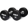 REP Fitness Urethane Coated Round Dumbbells, 5 to 100 lbs, Singles or Pairs, With or Without Rack, Steel Core, Rubber Encased, Chrome Handles, Professional Weights for Home Gym Strength Training(20lb Pair)